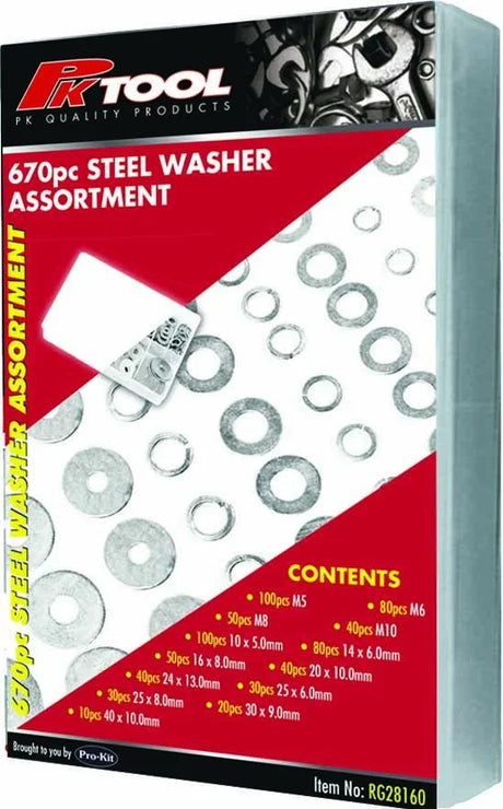 670 Piece Steel Washers Assortment - PKTool | Universal Auto Spares