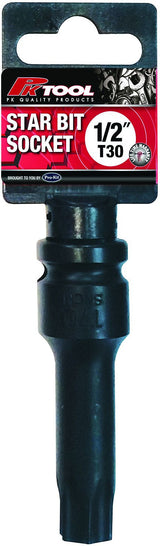 6PT 1/2” DR SNCM Steel 78mm Impact Star Bits Socket T30 - PKTool