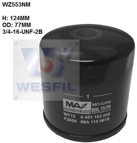 Oil Filter Z553 Fits Audi/VW WZ553NM - Wesfil | Universal Auto Spares