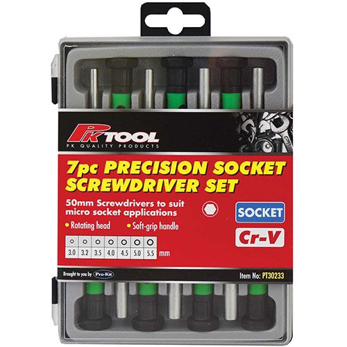 7 Piece 6PT Mini Socket Precision Screwdriver Set - PKTool