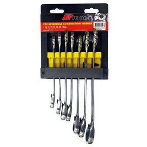7 Pieces Metric Reversible CR-V Ratchet Combination Spanner Set - PKTool