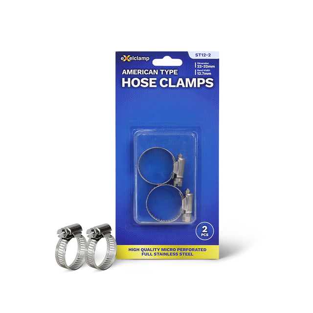 American Type Hose Clamps 22MM-32MM (2PCS) ST12-2 - Exelclamp