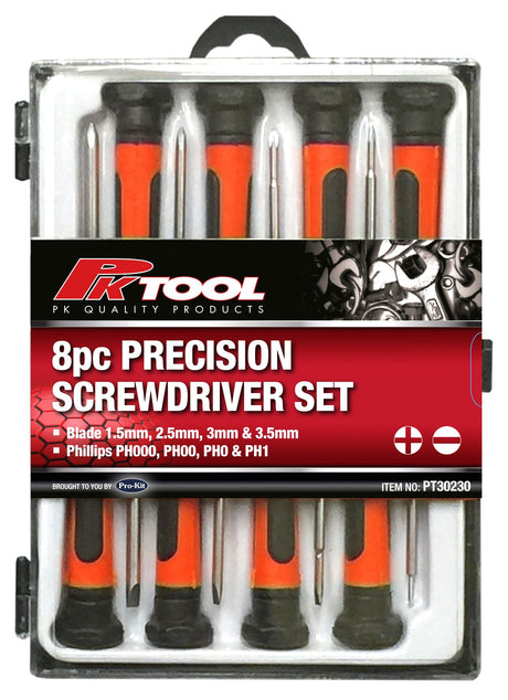 8 Piece Phillips & Blade Precision Screwdriver Set - PKTool | Universal Auto Spares