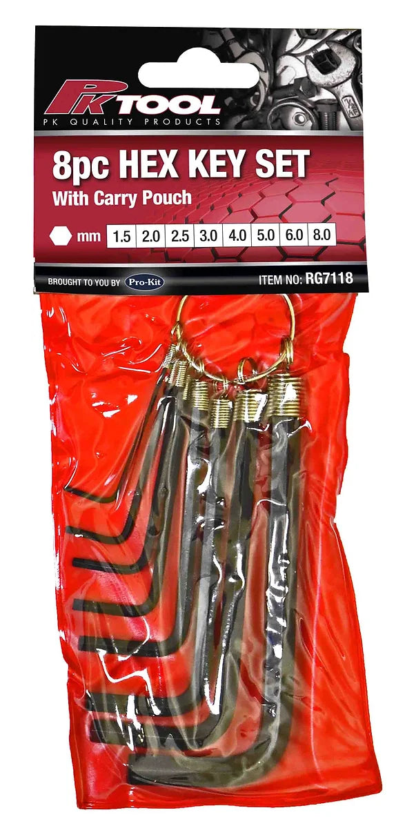 8 Pieces Keyring Hex Key Set With Carry Pouch - PKTool | Universal Auto Spares