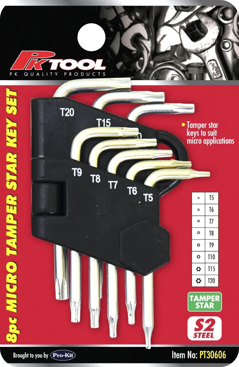 8 Pieces Micro Tamper Star Key Set S2 Steel - PKTool | Universal Auto Spares
