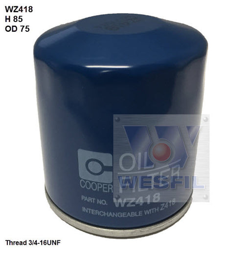 Oil Filter Z418 Multi Applic WZ418 - Wesfil