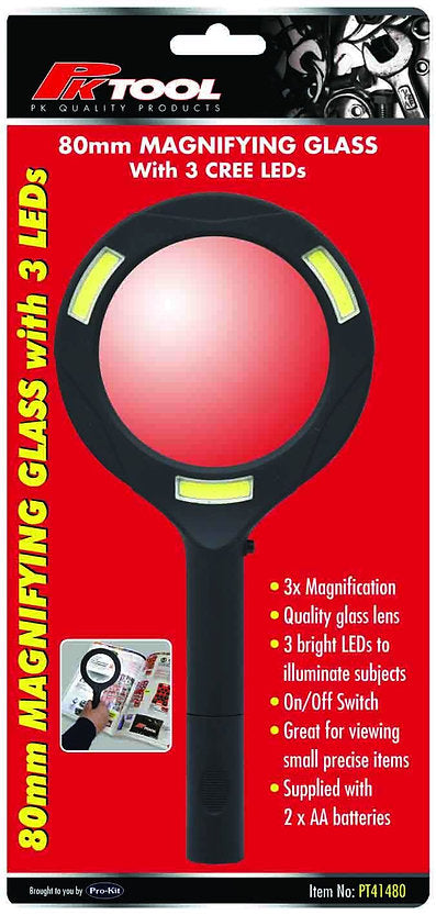 80mm Magnifying Glass With 3W Leds - PKTool | Universal Auto Spares