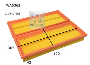 Air Filter A1900 Fits Chrysler/Mercedes WA5362 - Wesfil