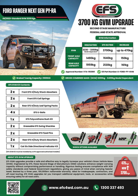 Ford Ranger PY Next Gen RA 06/2022+ 3700kg GVM Upgrade K-FORD-PY-GVM - EFS