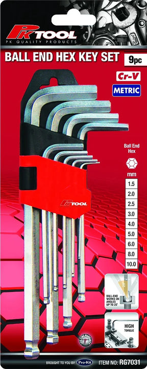 9 Pieces Metric Ball End Hex Key Set CR-V - PKTool
