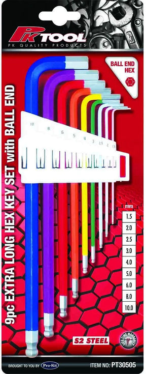 9 Pieces Metric Extra Long Ball End Hex Key Set High Level Torque - PKTool