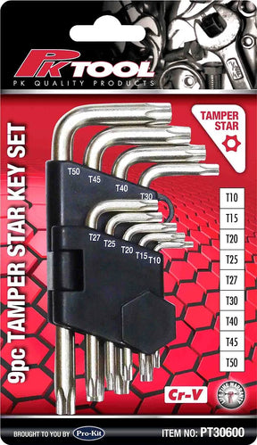 9 Pieces Tamper Star Key Set T10, T15, T20, T25, T27, T30, T40, T45 - PKTool
