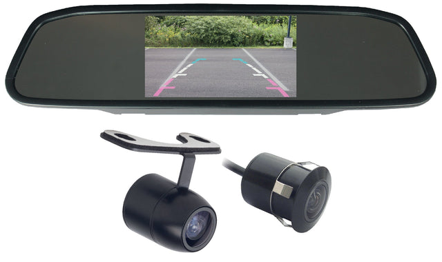 ECONOMY CLIP ON 4.3” MIRROR MONITOR - WITH BUTTERFLY/FLUSH MOUNT CAMERA - Command Parking Systems