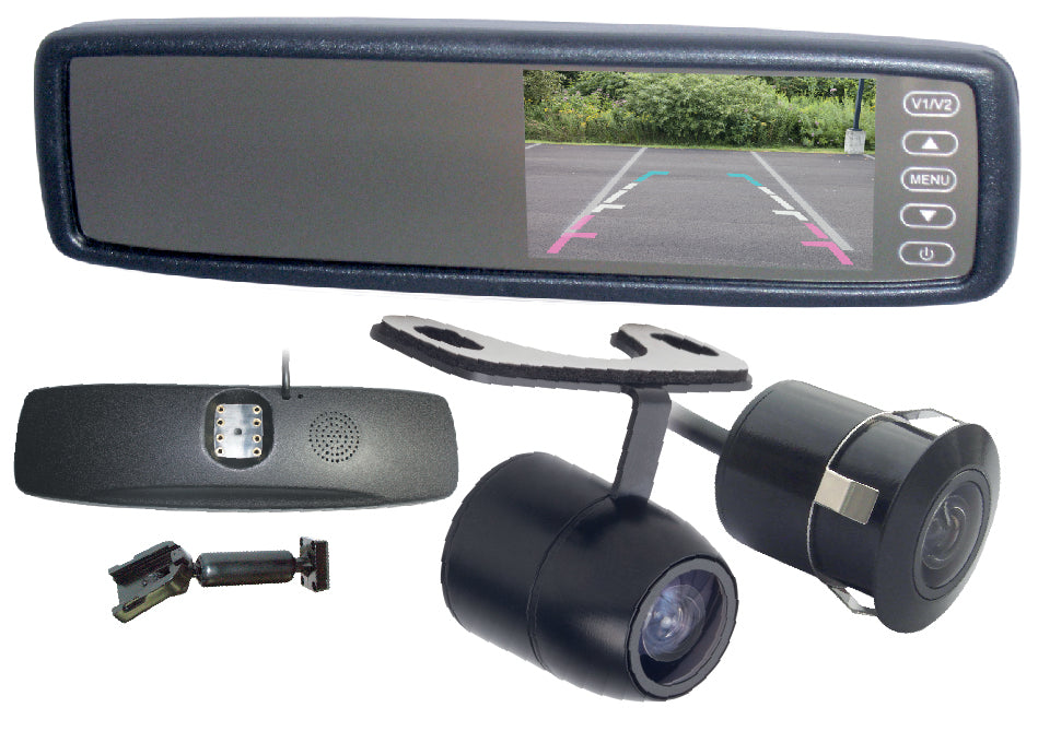 CLIP ON REPLACEMENT 4.3” MIRROR MONITOR - WITH BUTTERFLY/FLUSH MOUNT CAMERA - Command Parking Systems