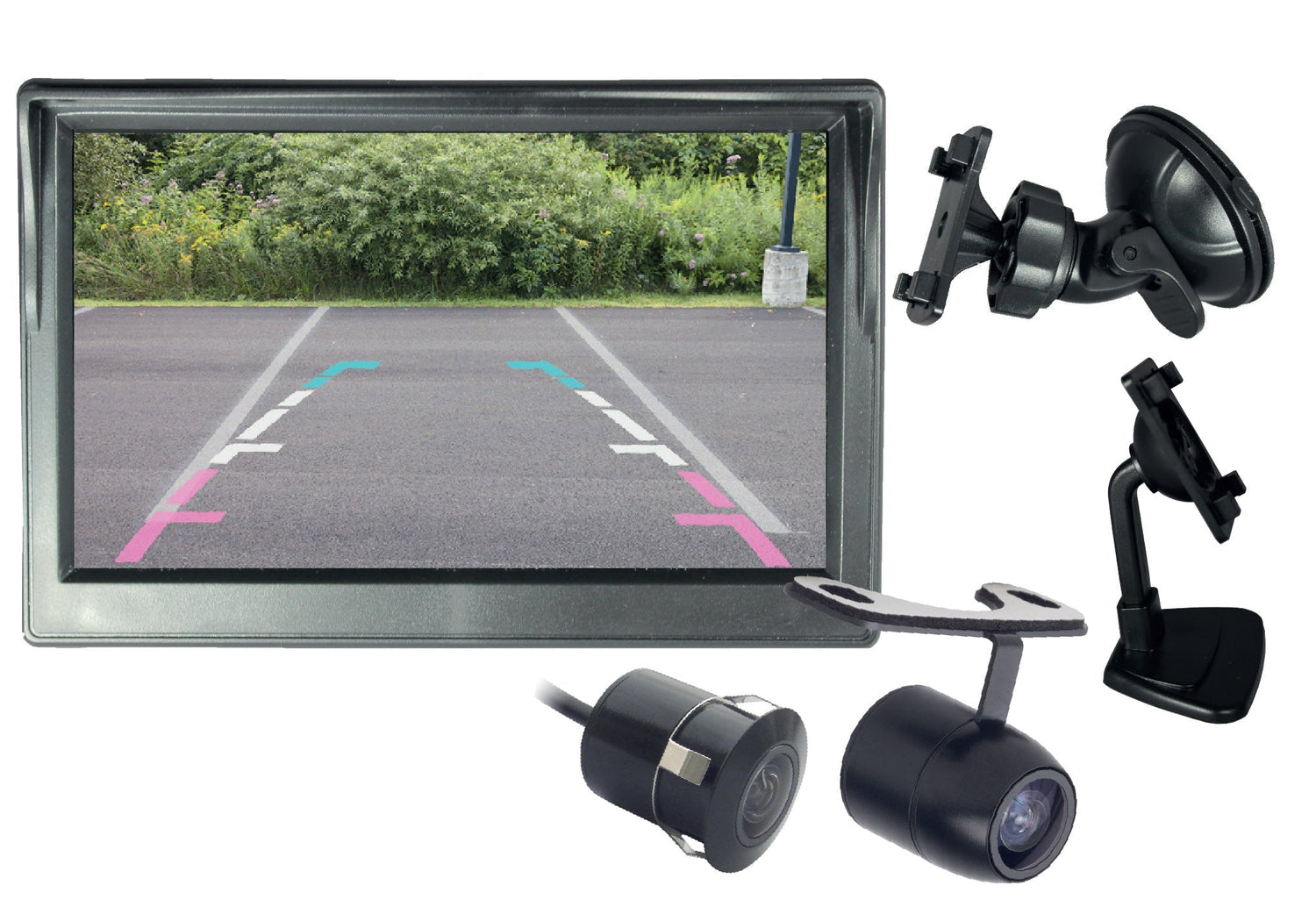5” DUAL MOUNT DASH OR SUCTION CUP MOUNT MONITOR - WITH BUTTERFLY/FLUSH MOUNT CAMERA - Command Parking Systems