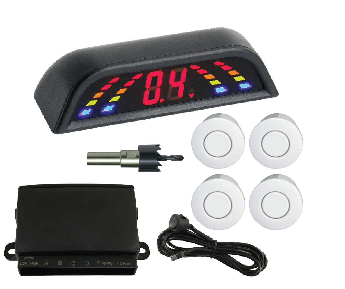 REVERSING SENSOR KIT - WHITE SENSORS & DISPLAY - Command Parking Systems