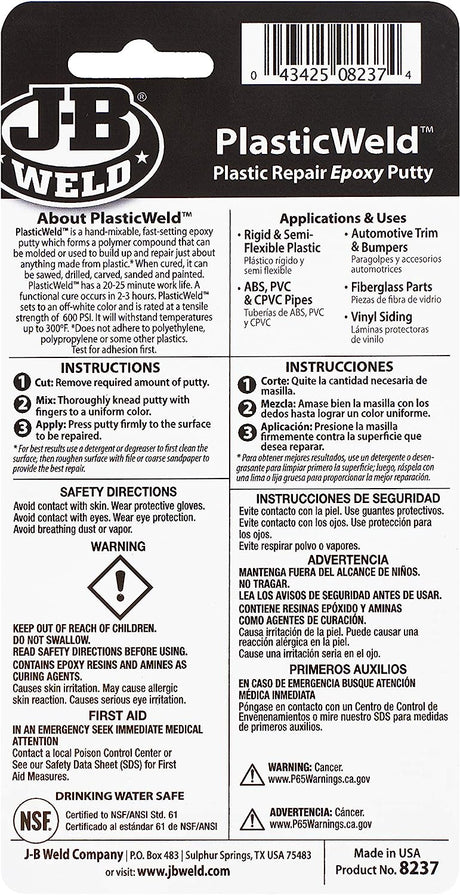 Plastic Weld Plastic Repair Epoxy Putty 57g - J-B Weld