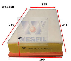 Air Filter A1974 Fits Renault WA5418 - Wesfil