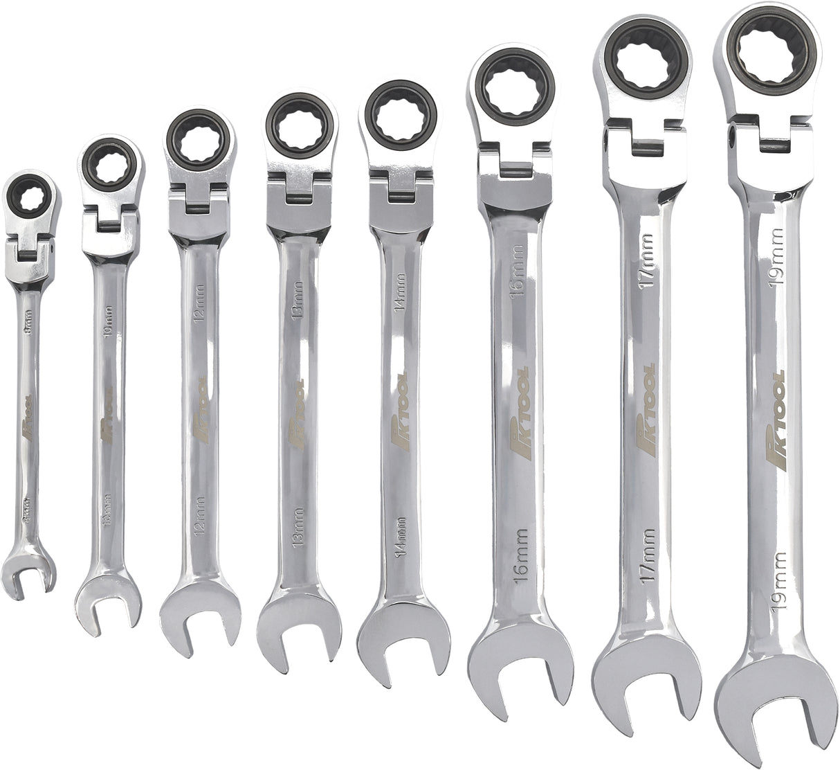 8 Piece Flexible Head Ratchet Combination Spanner Set - PKTool