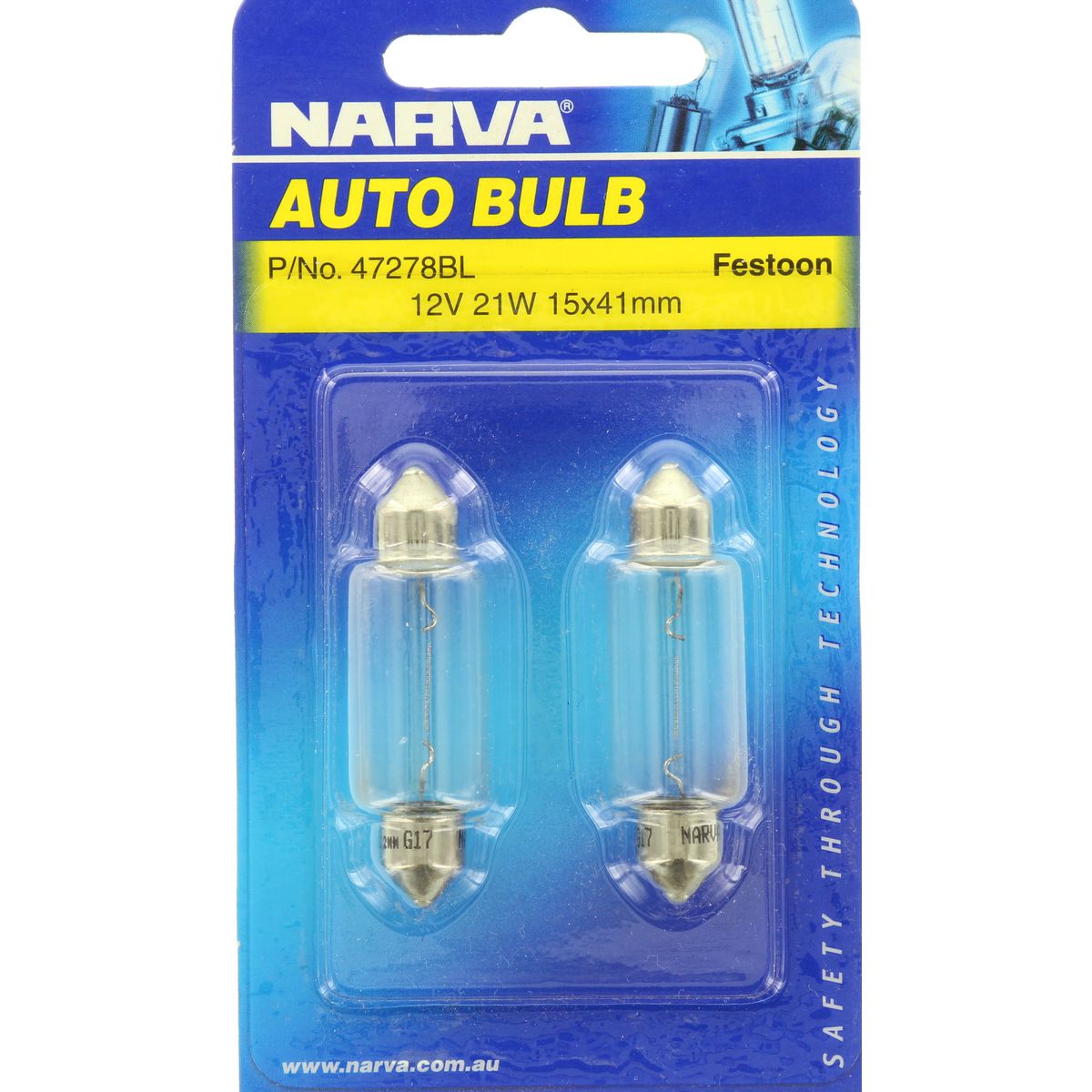 C21W Festoon SV8.5 Globe 12V 21W 2 Pieces - Narva | Universal Auto Spares