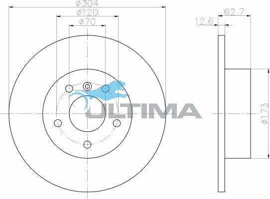 Brake Disc Rotor Rear (R) Fits Range Rover 4.0, 4.6L V8. Discovery 2 98-2005. 5x120mm PCD AAP093 - Ultima