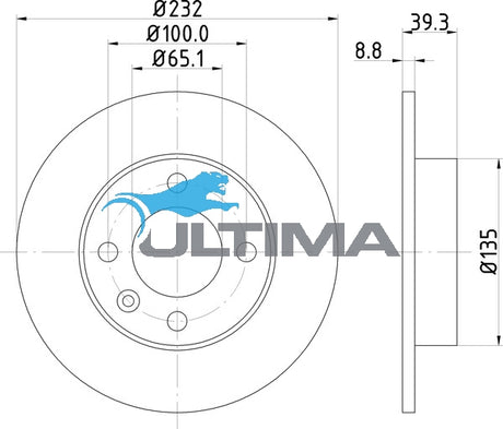 Brake Disc Rotor Rear (R) Fits VW Polo 00- 232mm Solid AAP12363 - Ultima