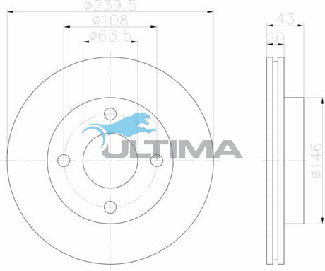 Brake Drum Front (F) Fits Ford Ka Vented AAP168 - Ultima