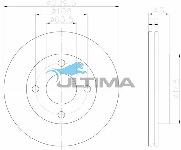 Brake Drum Front (F) Fits Ford Ka Vented AAP168 - Ultima
