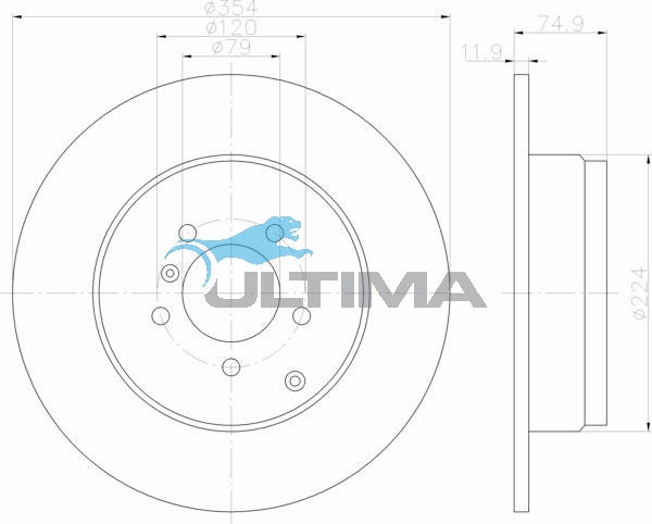 Rear Rotor (R) Fits Range Rover III 3.0L TD6, 4.4L V8 Petrol (210kw) 72mm Pad Face Depth AAP2093 - Ultima