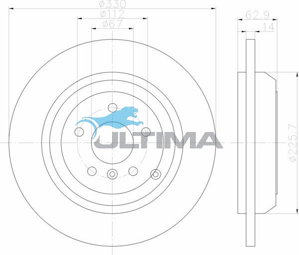 Brake Disc Rotor Rear Fits MERCEDES M CLASS W164 ML280, 320, 350 4/05- R280, 320, 350 06- 330MM SOLID GEOMET COATED AAP2253 - Ultima