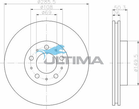 Brake Disc Rotor Front Fits VOLVO S60 15" WHEELS 11/00 ON AAP2382 - Ultima