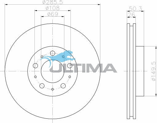 Brake Disc Rotor Front Fits VOLVO S60 15" WHEELS 11/00 ON AAP2382 - Ultima