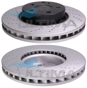 Brake Disc Rotor, Front Cross Drilled and Geomat Coated Fits Mercedes C300, C320, C250, W204, W212 6/2011 ON AAP2688X - Ultima