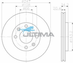 Brake Disc Rotor Front Fits Peugeot 205, 206, 306 AAP273 - Ultima