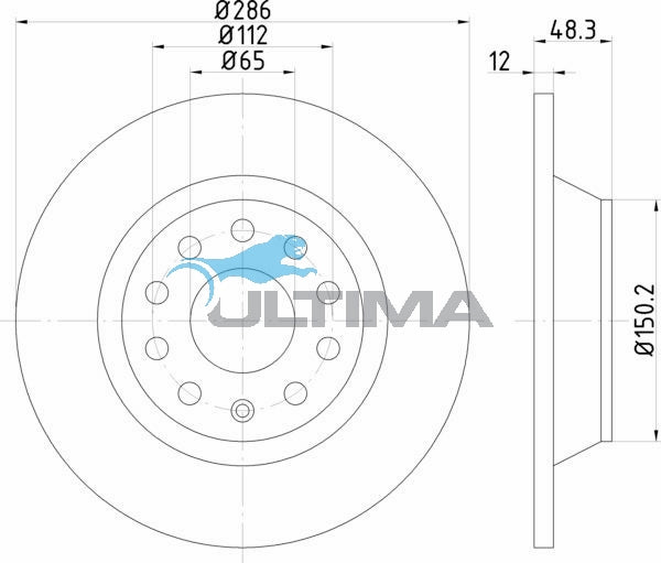 Rear Brake Disc Rotor Fits Various, Audi, VW, Skoda Solid 285.6mm OD Geomet Coated AAP2807 - Ultima