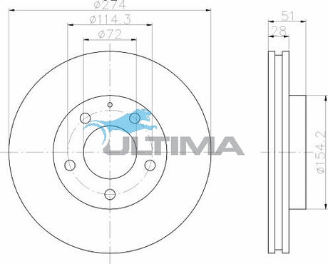 Front Brake Disc Rotor Fits Kia Carnival Twin Piston Caliper 12/03-05 AAP2870 - Ultima