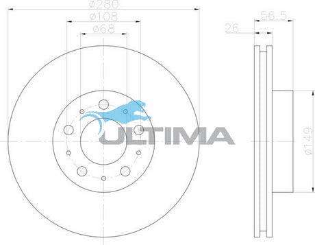 Brake Disc Rotor Front Fits Volvo 940, 960 11/90 - 9/96 AAP688 - Ultima