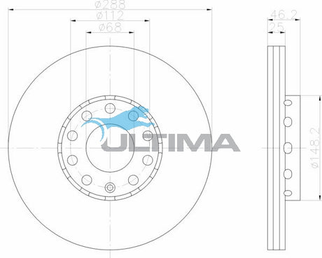 Front Brake Disc Rotor Fits Audi A4, A6 V6 1.8, 2.4, 2.6, 2.8L AAP807 - Ultima