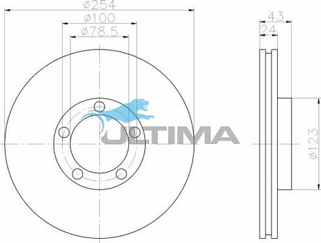 Front Brake Disc Rotor Fits Transit VE Disc/Drum, VF SWB 14" Wheel 94-00 AAP829 - Ultima