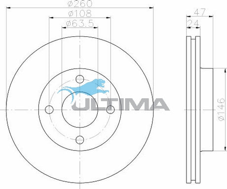 Front Brake Disc Rotor Fits Mondeo HB, HC, HD, HE AAP850 - Ultima