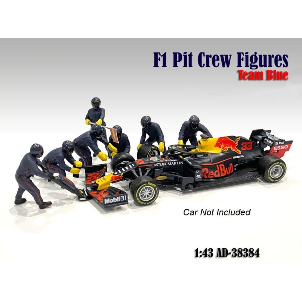Blue F1 Pit Crew Figures 7 - Piece Set 1:43 Scale Collectible - Diecast Models