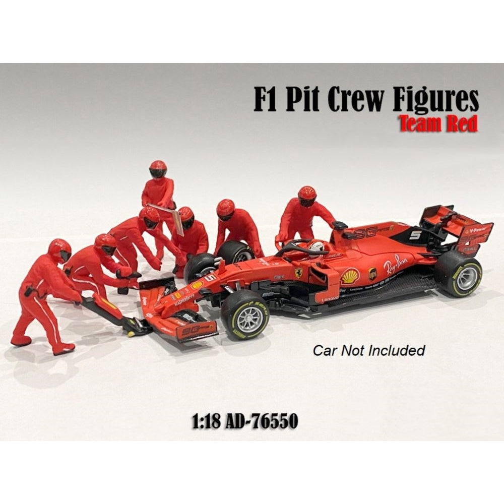 Red F1 Pit Crew Figures 7 - Piece Set 1:18 Scale Collectible - Diecast Models