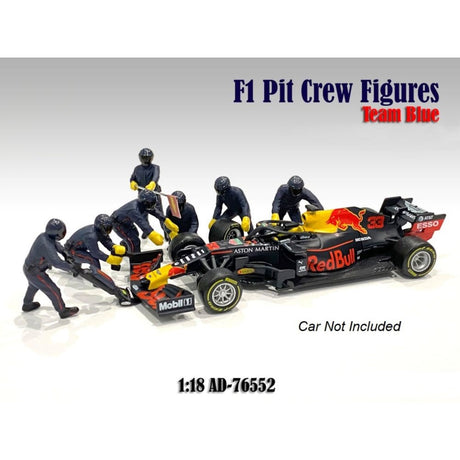 Blue F1 Pit Crew Figures 7-Piece Set 1:18 Scale Collectible