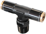 1/8" NPT Tee To 2 x 3/16" 120 Series Nylon Black Fitting AF124-02BLK - Aeroflow