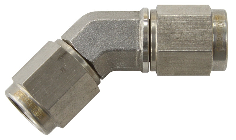 S/S 45 Deg Female Flare -4AN Stainless Steel Swivel Union AF132-04SS - Aeroflow