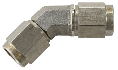 S/S 45 Deg Female Flare -4AN Stainless Steel Swivel Union AF132-04SS - Aeroflow