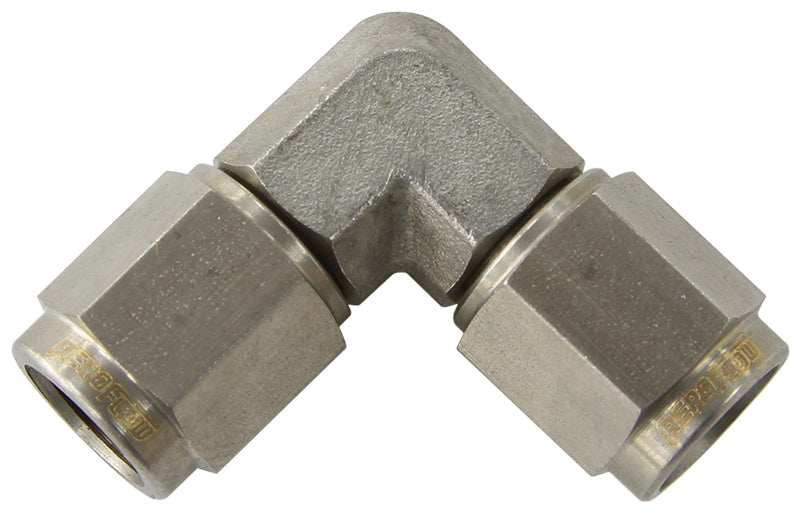 S/S -4AN 90 Deg Female Flare Stainless Steel Swivel Union AF133-04SS - Aeroflow