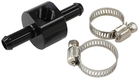 Inline Pressure Gauge Adapter 3/8" Barbs W/ 1/8" NPT, Black AF138-06BLK - Aeroflow