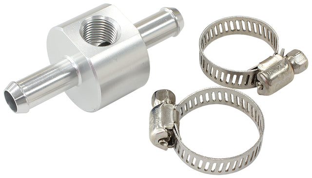 Inline Pressure Gauge Adapter 3/8" Barbs W/ 1/8" NPT, Silver AF138-06S - Aeroflow