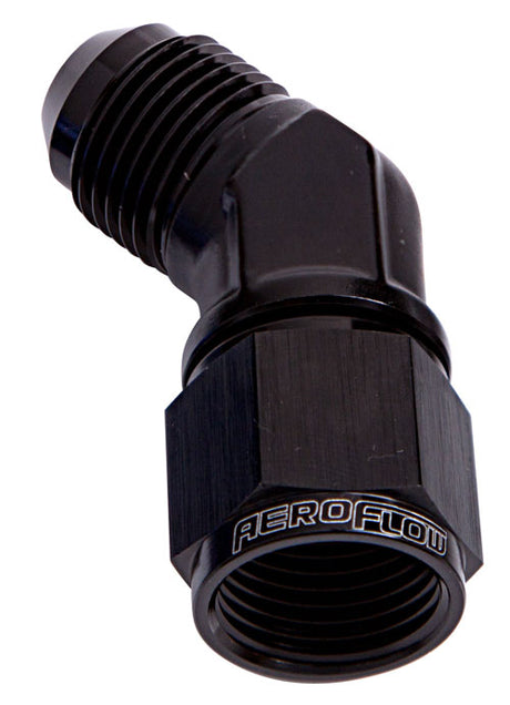 45 Deg Female - Male -12AN Black Swivel Nut AF142-12BLK - Aeroflow